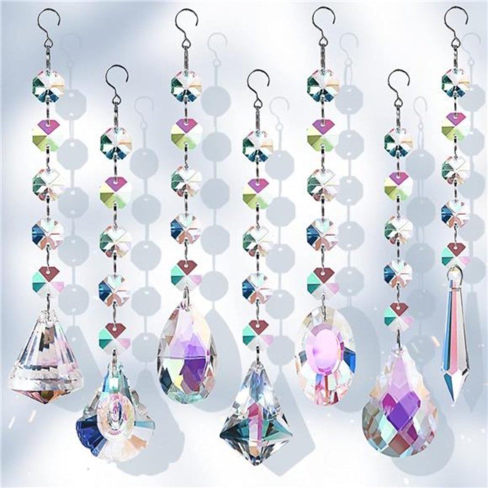Sun Catchers with Crystals, 7 Pcs Hanging Crystals Suncatchers for Windows